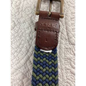 J.Crew Braided Woven Belt* Green & Blue Pattern*Leather Trim*Brass Buckle* Large